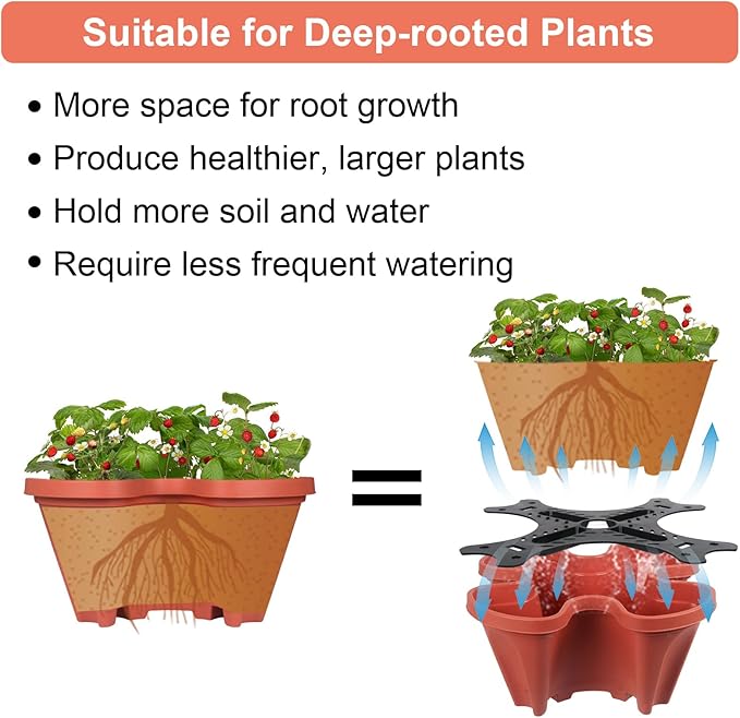 DUNCHATY Stackable Planters 5 Tier Vertical Garden Planting Tower Planters Strawberry, Herb, Flower, and Vegetable Planter Indoor Outdoor Gardening Pots with Removable Wheels and Tools, 2 Bundle