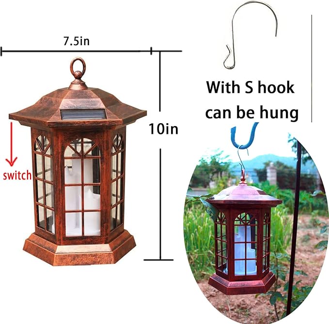 Solar Outdoor Waterproof Hanging Lantern, Yard Decorative Solar Lights PVC Upgrade 3 LED Flickering Flameless Candle Decorative Lights for Garden(Garden Candle)