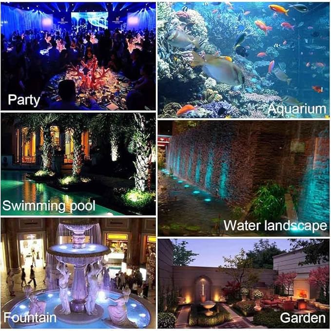 Pond Lights with Timer, Underwater RGB Colored Fountain Lights IP68 Waterproof Spotlights Adjustable Submersible LED Yard Spot Lights for Outdoor (Set of 6)