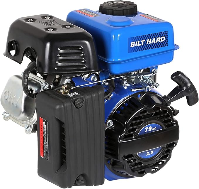 BILT HARD Gas Engine 79cc 2 HP, Gas Motor for Log Splitter, Pressure Washer and Water Pump, EPA & CARB Certified, 4 Stroke OHV Horizontal Shaft with Recoil Start