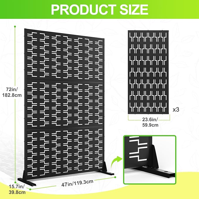 Outdoor Privacy Screen,72" H×47" W Metal Privacy Screen, Freestanding Privacy Fence Panels for Patio