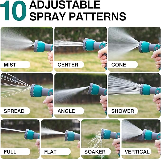Garden Hose Nozzle, Water Hose Nozzle Heavy Duty, Hose Sprayer Nozzle with 10 Adjustable Patterns, Spray Nozzles for Garden Hose, Hose Sprayer Thumb Control for Plants, Lawn, Garden, Car, Pet