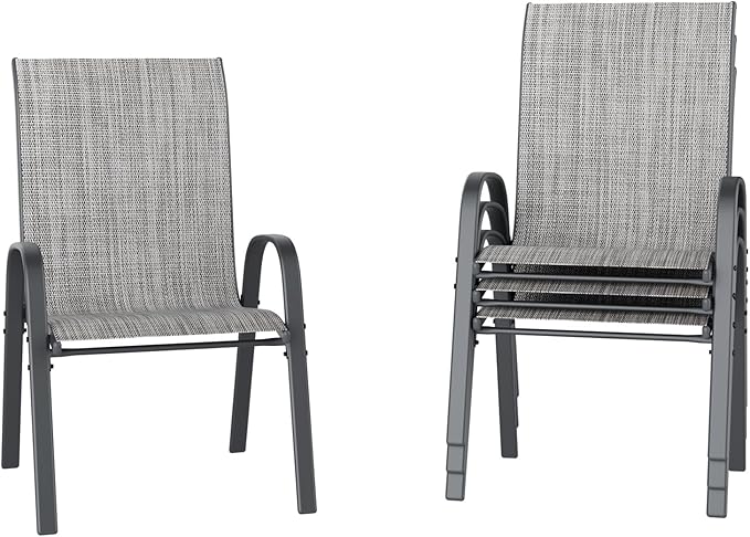 UDPATIO Patio Chairs Set of 4, Stackable Outdoor Dining Chairs with High Back, Breathable Textilene Fabric Outdoor Chair All Weather, 350LBS Capacity for Garden, Backyard (Light Grey)