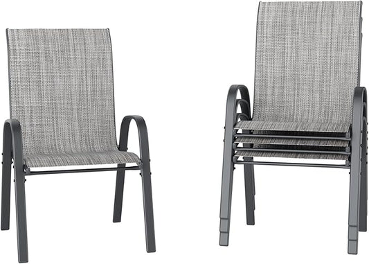 UDPATIO Patio Chairs Set of 4, Stackable Outdoor Dining Chairs with High Back, Breathable Textilene Fabric Outdoor Chair All Weather, 350LBS Capacity for Garden, Backyard (Light Grey)