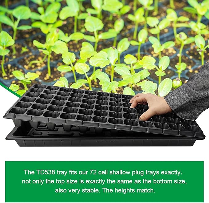 10 Pack 1020 Seed Starter Trays and 10 Pcs 72 Cell Plug Trays, Thick Durable Seedling Plastic Nursery Tray for TD538 1020 Tray Germination (10 Sets)