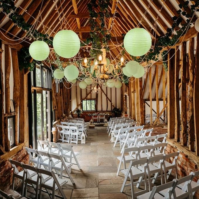 WYZworks - Round Paper Lanterns 10 Pack (Light Apple Green, 14") - Hanging Paper Lanterns Lamp for Wedding, Birthday, Party and Home Decorations with 8", 10", 12", 16" Option