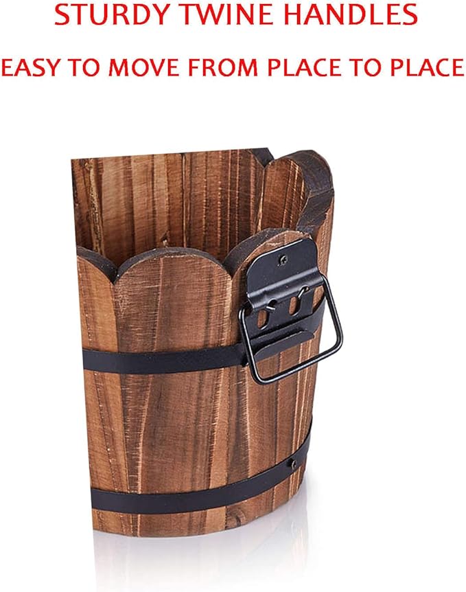 Wooden Bucket Barrel Planters, Small Flower Pot with Drainage Holes for Indoor Plants Home Décor, Set of 3