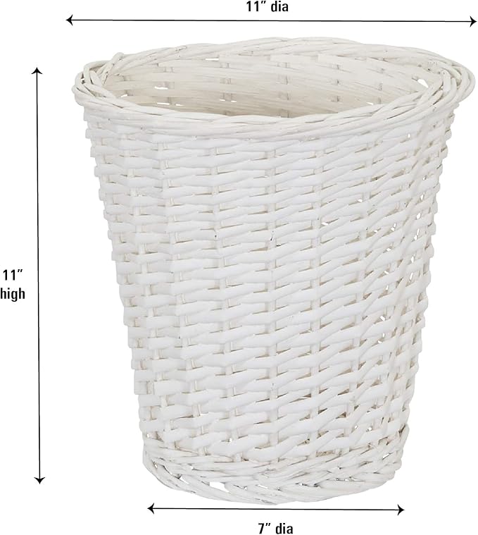 Household Essentials Wicker Waste Basket, Willow Weave Painted White, Includes Plastic Liner, Great as a Waste Basket or Decorative Planter, White