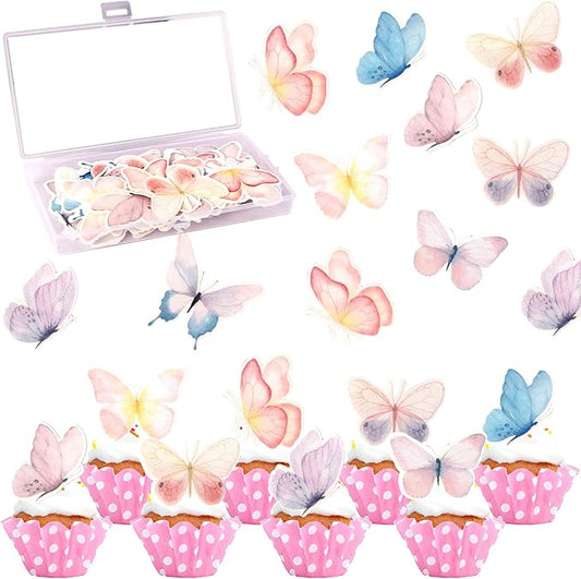 63 PCS Edible Butterfly Cupcake Toppers Edible Butterflies for Cake Decorating Butterfies Cupcake Picks Butterfly Cupcake Decorations for Butterflies Theme Baby Shower Birthday Party Supplies Colorful
