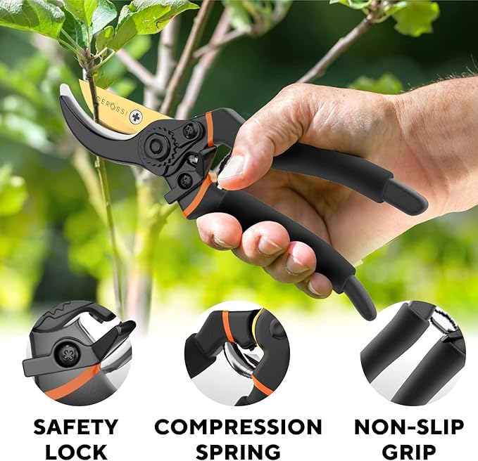 Premium Bypass Pruning Shears for your Garden - Heavy-Duty, Ultra Sharp Pruners w/Soft Cushion Grip Handle Made with Japanese Grade High Carbon Steel - Perfectly Cutting Through Anything in Your Yard