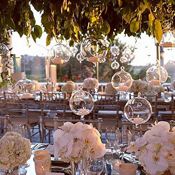 18 Pcs Clear Hanging Glass Candle Holder Decorative Hanging Chandeliers, 3.15"/8cm Led Light Candleholders Mini Home Decor Planters, Small Plant Terrarium Globes for Garden Wedding Party Decoration