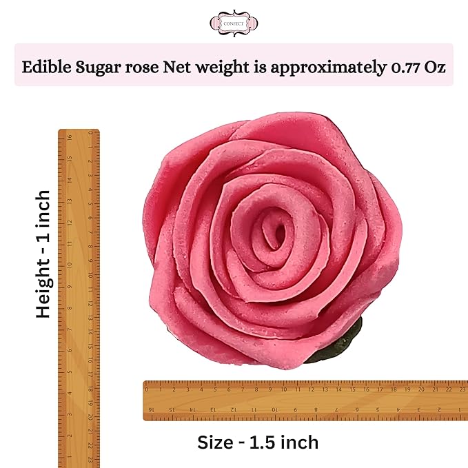 Confect Edible Pink Flamingo Rose Toppers – Edible Roses for Cake Decorating – Vibrant Floral Toppers for Desserts-Vegan, Gluten-Free, Nut-Free, Soy-Free, Dairy-Free, Palm Oil-Free - Pack of 12
