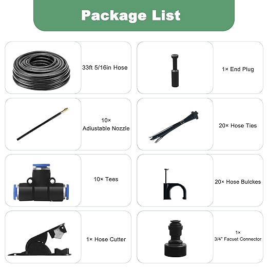 360° Adjustable Drip Irrigation System Kit, 32.8FT Automatic Garden Watering System with 10 Copper Nozzles, Atomizing Misting Watering System with 360° Bending Dropper for Plant Lawn Patio