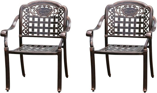 Outdoor Dining Chair Cast Aluminum Patio Chairs Set of 2 All-Weather Patio Dining Chair with Adjustable Feet for Backyard Garden (Positive Lattice Landscape Chair)