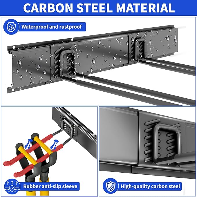 Garage Organization Tool Organizer Wall Mount, 48inch Heavy Duty Garden Tool organizer Storage System, Easy Install With 6 Adjustable Straight Hooks, For Garage, Basement, Shed, Workshop(Black)