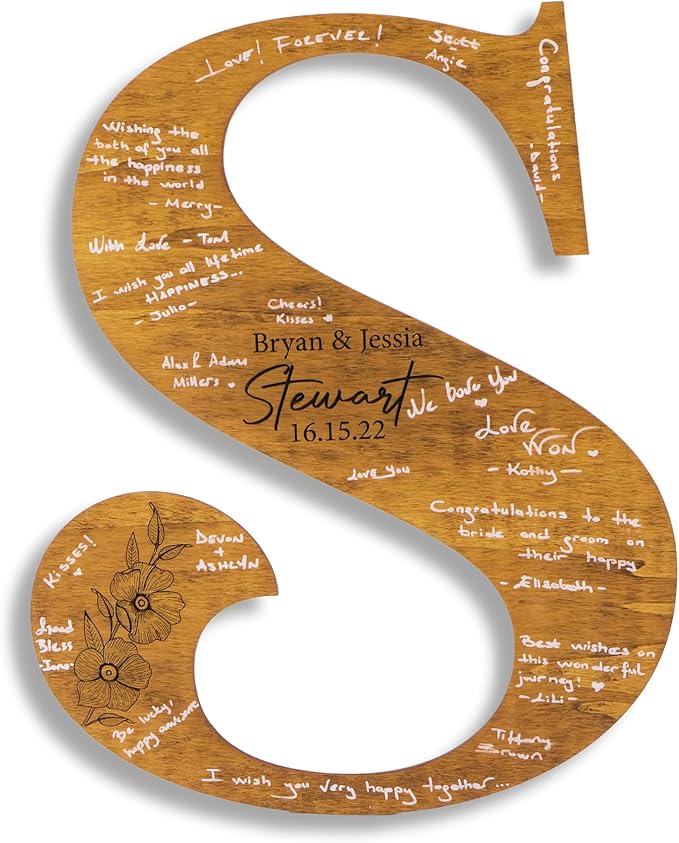 Wedding Guestbook Sign for Couple - Personalized Round Wooden Sign with Initial Letter, Rustic Wedding Guest Book Alternative, Custom Name Sign, Engagement Party Decor, Reception Table Decoration