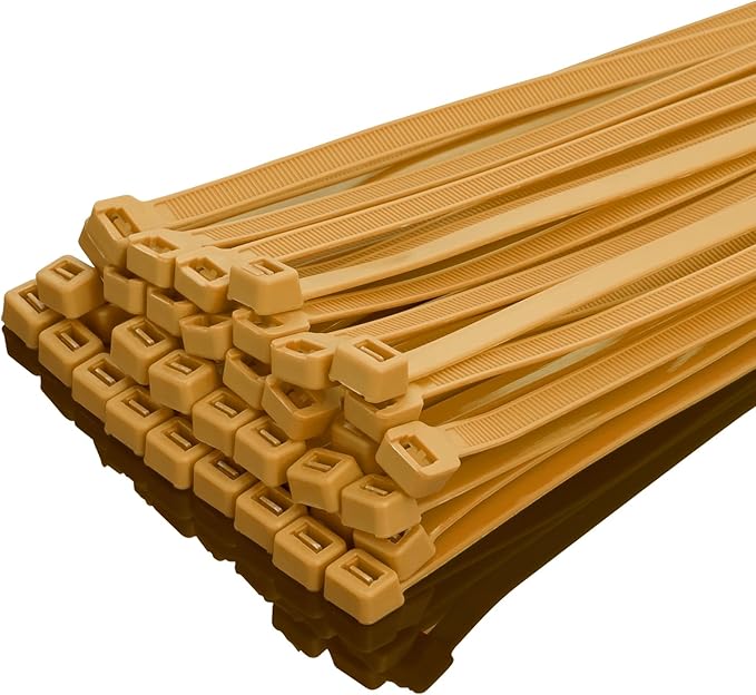 XINGO 14 Inch Gold Zip Ties Heavy Duty 100 Pack, 120 LBS Tensile Strength, Premium Nylon Cable Wire Ties, Self-locking Plastic Ties for Indoor and Outdoor Use