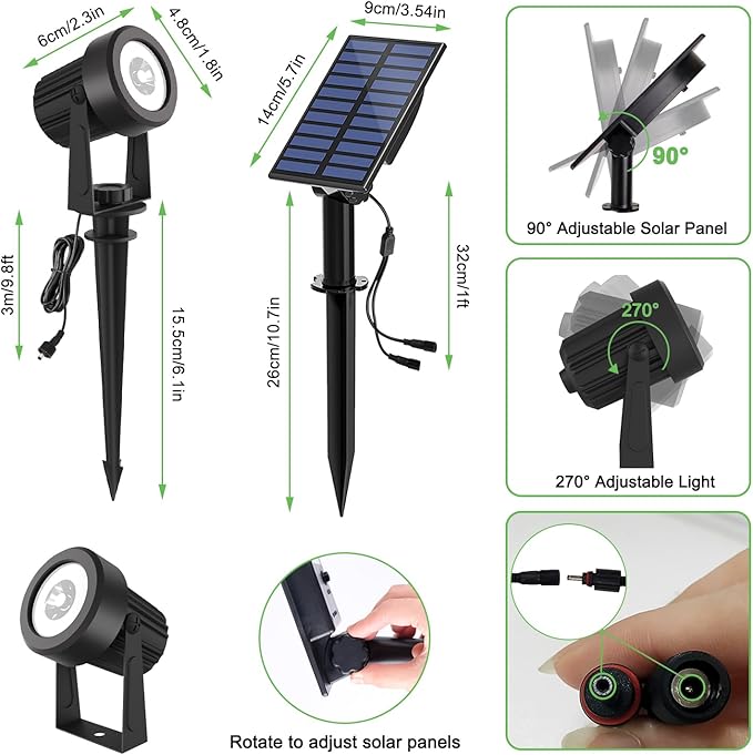 Solar Spotlights Outdoor 2Pack Warm White Auto Dusk to Dawn Landscape Lights, IP65 Waterproof Solar Lights for Garden Yard Path 2-in-1 Ground or Wall Mount