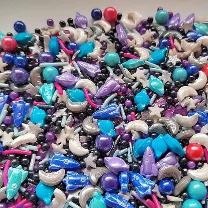 Homankit Space Theme Sprinkles Planet Moon Rocket Stars Sugar Sprinkle Baking Cake Cupcake Ice Cream Donut Decoration 3.35 Ounces