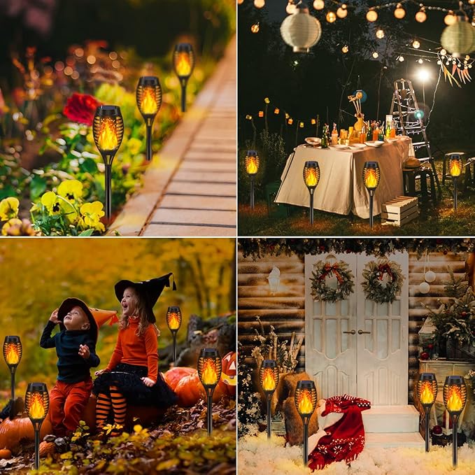 10Pack Solar Lights Outdoor, Solar Torch Lights Outdoor Flickering Flame for Outdoor Decorations, Waterproof Garden Light Solar Powered , Tiki Torches for Outside Yard Patio Lawn Garden Decor