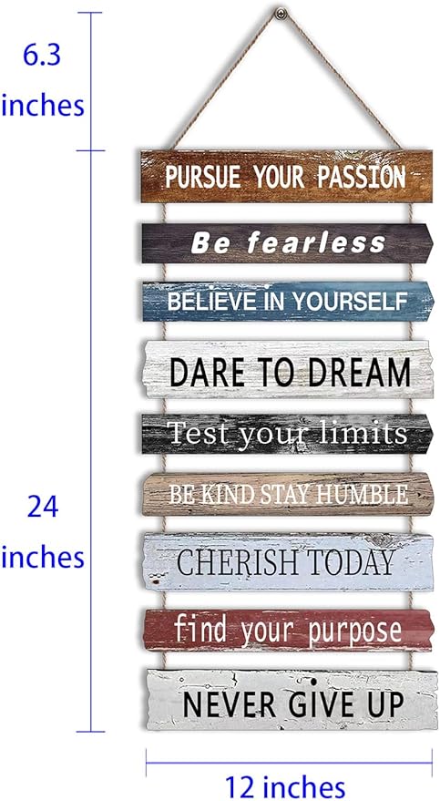 Joyhawk Motivational Wall Art Decor with Positive Quotes, Inspirational Wall Art Room Decor for Teen Girls Women, Rustic Wall Hanging Plaque Sign for Home Office Living Room Bathroom - 12x24 inch