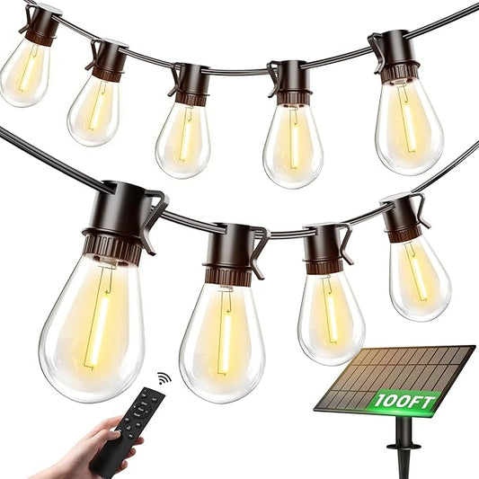 Torkase 100FT LED Outdoor String Lights with 25+2 S14 Shatterproof Bulbs, Commercial Grade Waterproof Patio Lights for Cafe Backyard Deck