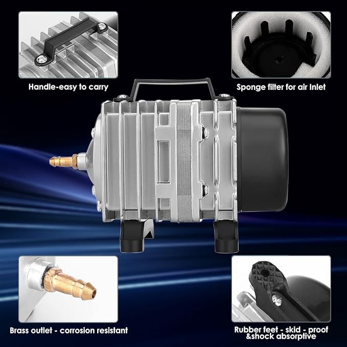Aquarium Air Pump with Aluminum Housing, Commercial Air Pump with 8-Outlet Air Manifold, Pond Aerator Fish Tank Bubbler for Aquarium, Pond, Hydroponics (1780GPH-100W)