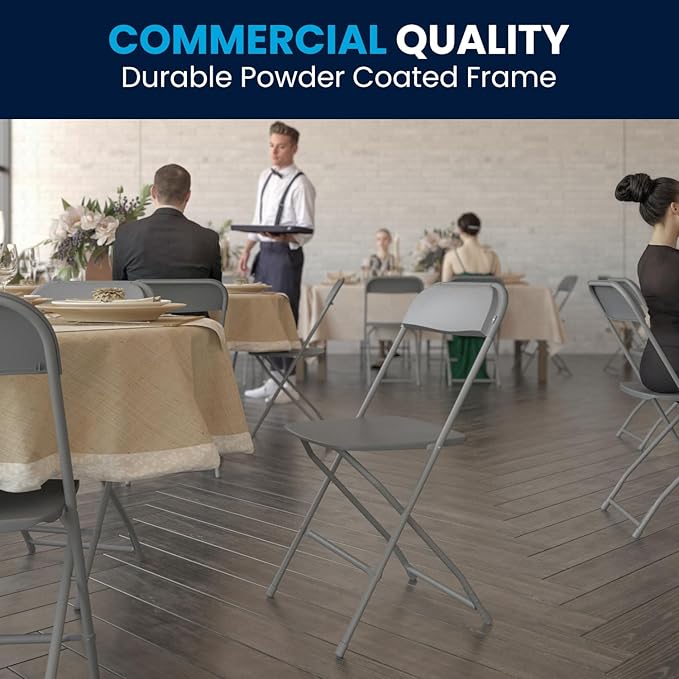 Flash Furniture Hercules Series Plastic Folding Chair - Grey - 4 Pack 650LB Weight Capacity Comfortable Event Chair-Lightweight Folding Chair