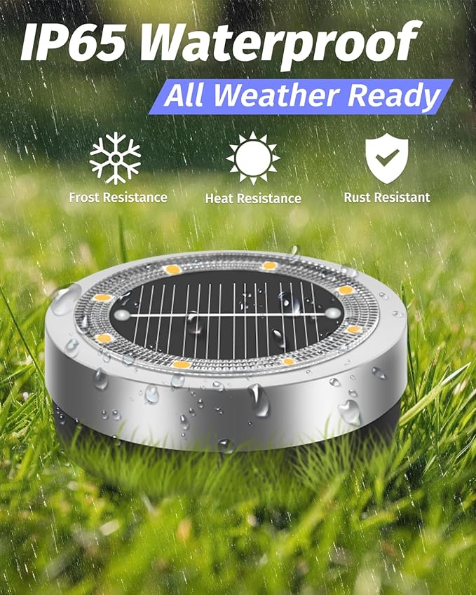 Mini Solar Ground Lights Outdoor 24 Pack Waterproof Upgraded Anti-Rust Solar Flat Garden Lights Stainless Steel Solor Powered Disc Landscape Light for Pathway Walkway Yard Lawn Patio-Warm White