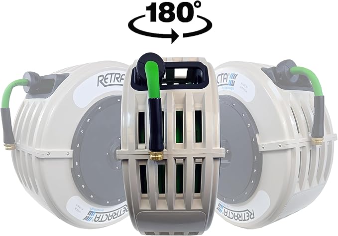 Macnaught Retractable Garden Hose Reel, 82 Ft Water Hose Reel Heavy Duty Retractable Hose with Metal 180° Swivel Rotation Bracket for Wall Mount - Gray