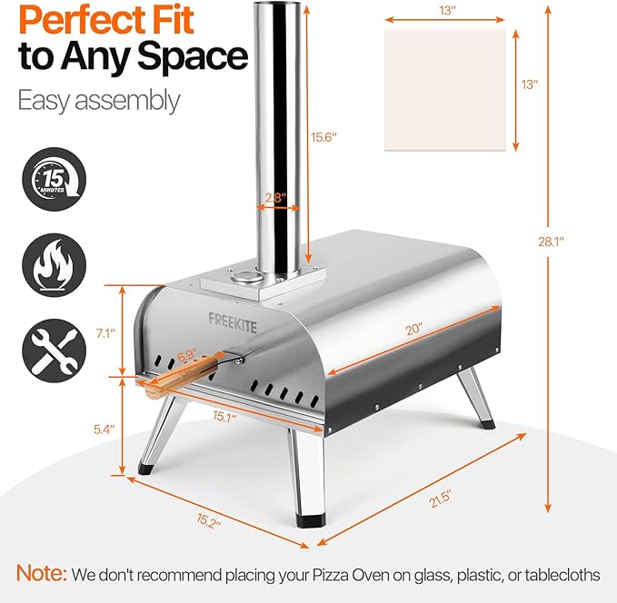 Pizza Oven 13 Inch Outdoor Wood Fired Portable Stainless Steel Pizza Oven with Pizza Stone for Family Outside Cooking Camping Backyard BBQ Pizza Maker Garden Kitchen(Silver 13IN)