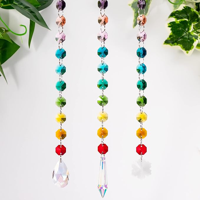 100 Pcs Glass Octagon Crystal Beads 14mm Colorful Crystal Chandelier Parts Replacement Beads DIY Lamp Hanging Pendant Suncatcher Beads