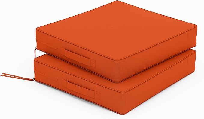 Patio Chair Cushions 17 X 16 X 3 Inch Waterproof Outdoor Seat Cushions for Patio Furniture, Outdoor Sofa Couch Pads with Ties & Handle, Set of 2, Orange