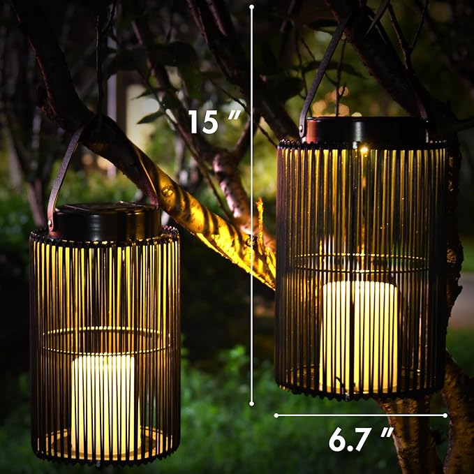 2 Pack Solar Lanterns for Outdoor Waterproof, ZBLUXBZ Outdoor Table Lamp for Outside Hanging Solar Lights, LED Garden Cordless Lights Perfect for Patio and Pathway Lighting (11-inch Height，Black)