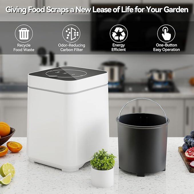 3L Kitchen Smart Electric Countertop Composter with LED Display and Auto-Cleaning, Turns Food Waste into Fertilizer with Replaceable Carbon Filter, Bio-Pack for Fermentation