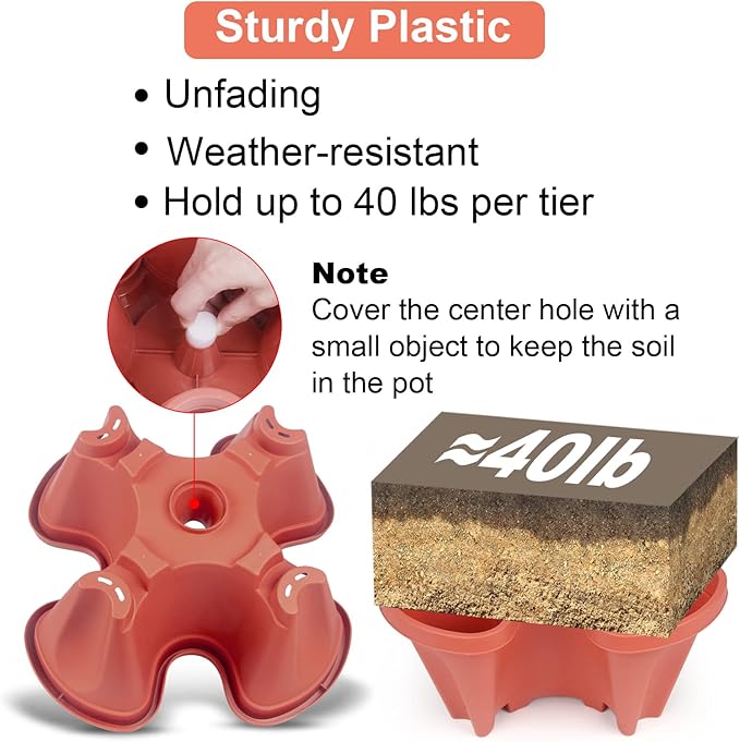 Vertical Planter 6 Tier Stackable Planters Garden Planters Strawberry Herb Flower and Vegetable Planter Indoor Outdoor Gardening Pots with Removable Wheels and Tools 2-Pack