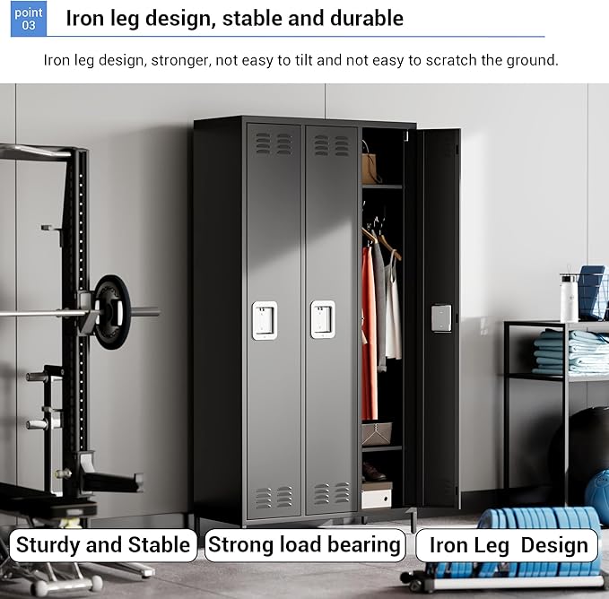 Metal Lockers, 3-Door Metal Storage Cabinets Locker, Secure Storage Solution, Perfect for Offices, Gyms, Schools & Homes, Organizes Personal and Work Belongings Easily