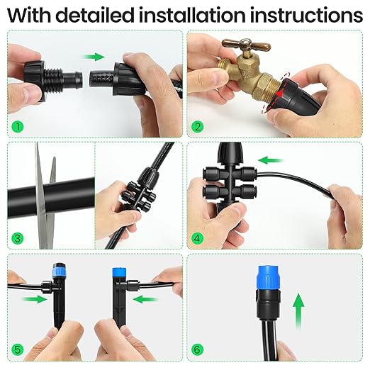 124.6FT Drip Irrigation System Kits Automatic Garden Watering Sprinkler with 1/2 &1/4 inch Tubing Hose Patio Misting Plant Irrigation Water Equipment Quick Connector for Greenhouse Flower Beds Lawn
