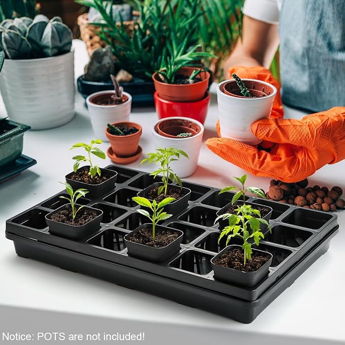 24 Cell Nursery Pots Trays (17"x11"x2") with Plastic Flat Seed Starter Trays, Durable Carrying Seedling Starter Tray, Reusable Planting Trays for Holding 2.7 inch Nursery Pots, 3 Sets Combo