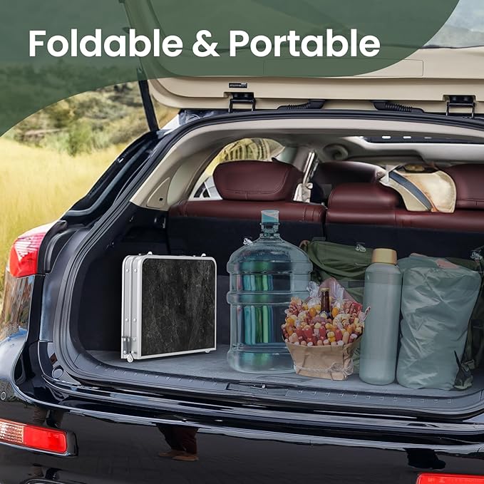 Titanker Folding Camping Table Small 2ft, Small Camp Table Portable with 50% Extra Space, Folding Picnic Beach Table Portable, Car Camping Essentials, Aluminum Light Solid, Silver