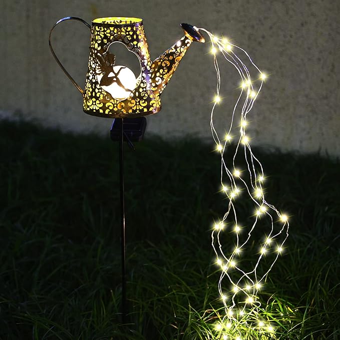 VOOKRY Solar Watering Can with Lights, Outdoor Garden Solar Lights Pathway Stake Lights Waterfall Fairy Lights Decorative Lights for Walkway, Yard, Lawn, Patio, Gardening gifts for Women, Mother's Day