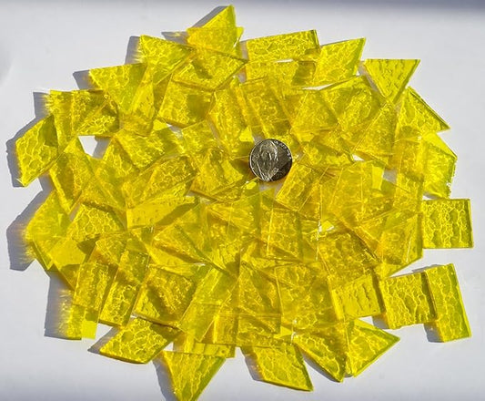Large Transparent Textured Glass Tiles for DIY Crafts, 200g Stained Glass Pieces Supplies, 4 Shapes Tiles for DIY Mosaic Kit, Yellow Sunbeam