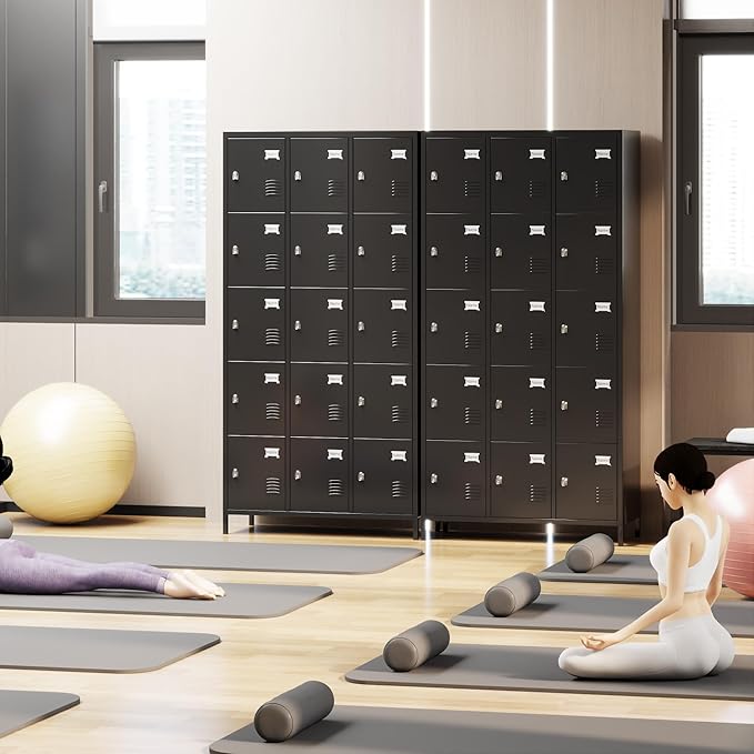 METAN Metal Locker for School Office Gym Bedroom, 15 Doors Black Steel Storage Locker Cabinet for Employees, Industrial Storage Locker, Assembly Required (15 Door-Black)