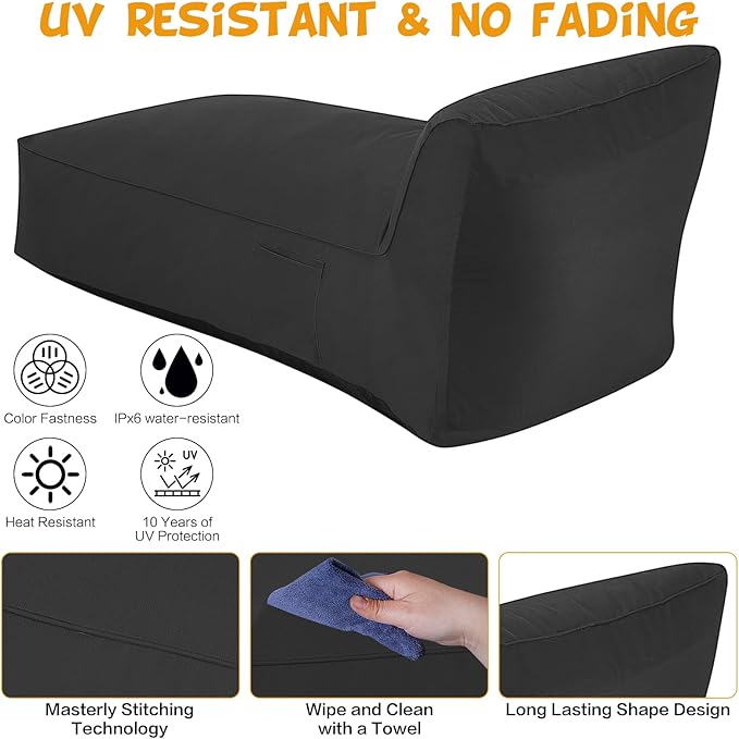 Modern-Depo Outdoor Chaise Lounge Chair, Sunbed UV Resistant Sofa Couch Patio Furniture Waterproof Outside Sunlounge Reclining Sunbathing Bed Comfy Single Chaise Daybed for Garden, Pool, Beach, Black