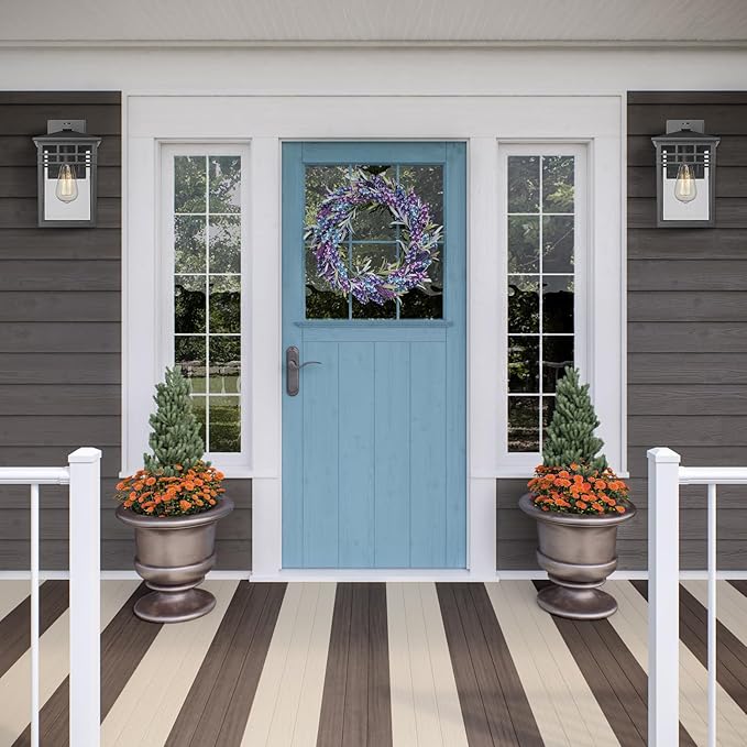 Outdoor Light Fixture Wall Mount, Modern Exterior Lights Fixture Wall Sconces with Seeded Glass for Front Porch, Farmhouse Waterproof Black Carriage Lantern Lamp Outside for Home, Garage, 2 Pack