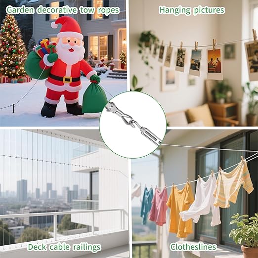 1/8" Wire Cable Rope Kit ，Vinyl Coated 304 Stainless Steel Wire – 100FT 7x7 Strand Cable with Turnbuckles，String Lights Hanging Kit for Outdoor, Garden,Patio, Crafts, Hanging Lights