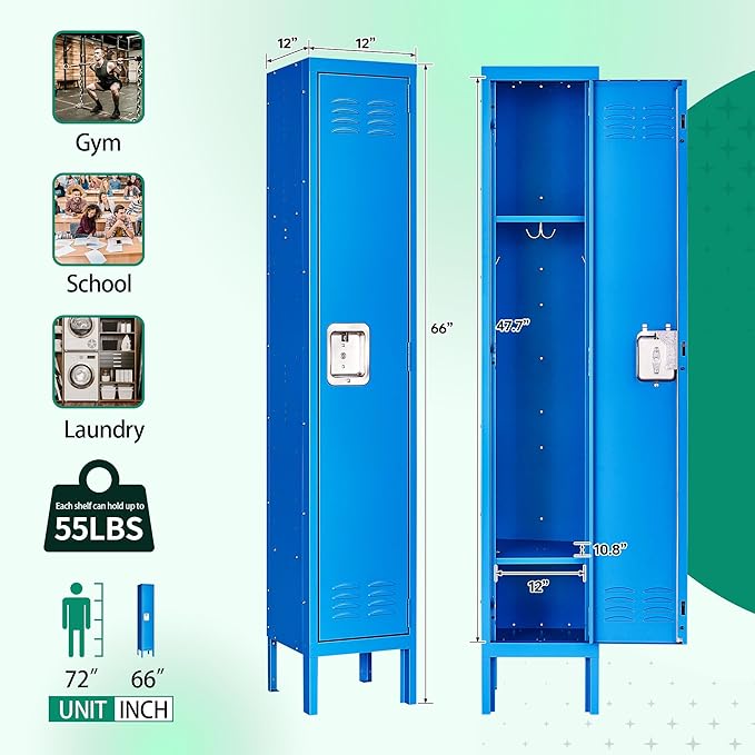Letaya Lockers for Employees-Metal Storage Locker with Lock Door Steel Cabinet for School,Gym,Office,Staff (1 Door)