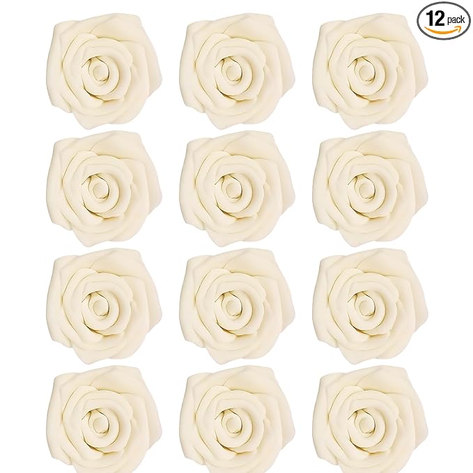Confect Edible Ivory Rose Toppers – 12-Pack Classic Pearl Edible Roses for Cake, Cupcake Decorating – Elegant Floral Toppers for Desserts- Vegan, Nut-Free, Soy-Free, Dairy-Free, Palm Oil-Free