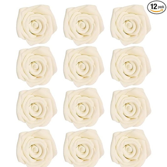 Confect Edible Ivory Rose Toppers – 12-Pack Classic Pearl Edible Roses for Cake, Cupcake Decorating – Elegant Floral Toppers for Desserts- Vegan, Nut-Free, Soy-Free, Dairy-Free, Palm Oil-Free