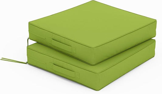 Patio Chair Cushions 17 X 16 X 3 Inch Waterproof Outdoor Seat Cushions for Patio Furniture, Outdoor Sofa Couch Pads with Ties & Handle, Set of 2, Grass Green
